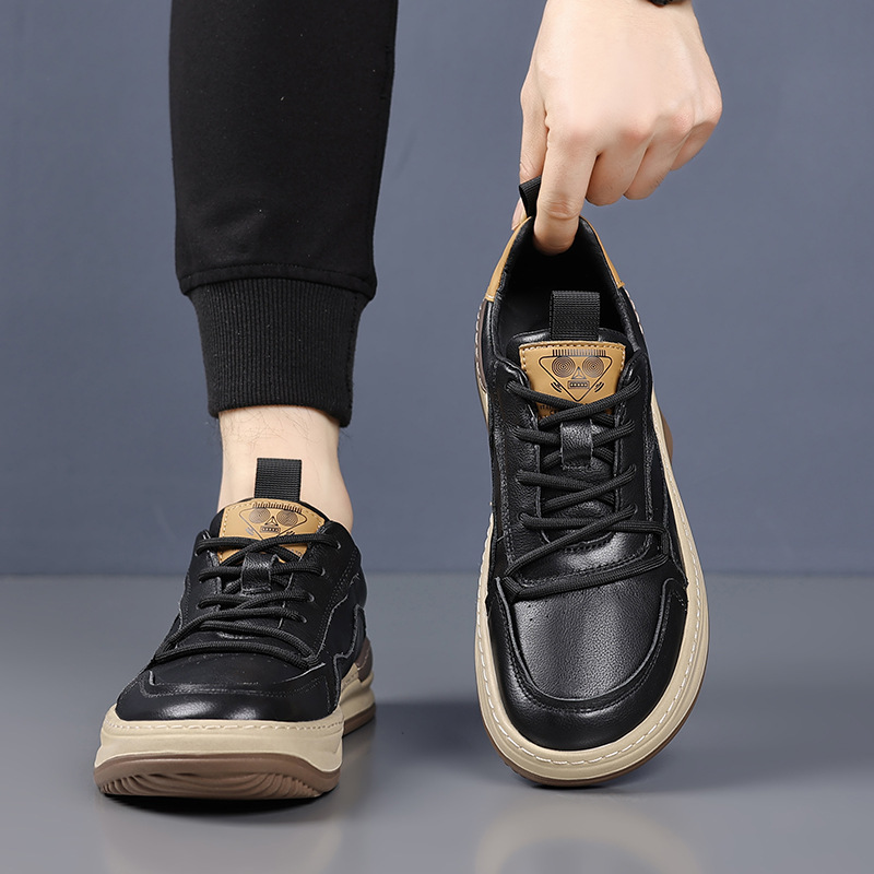 First-Layer Cowhide New Men's Casual Leather Shoes Genuine Leather Men's White Shoes Trendy Clown Shoes Versatile Men's Shoes