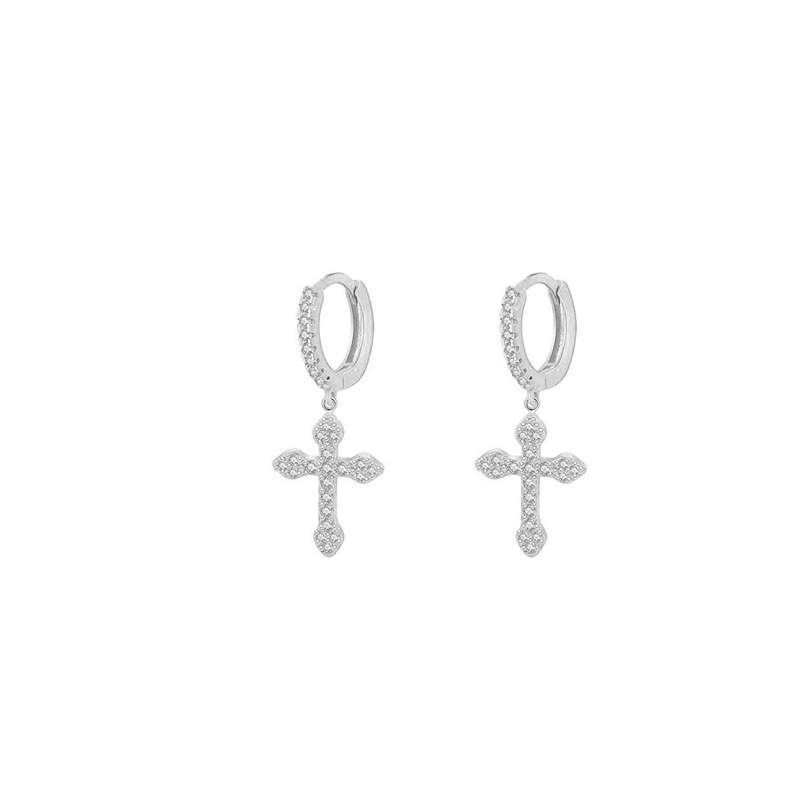 Cross Pattern New Style Copper Inlaid Zircon Gold Plated Cross Pendant Earrings
