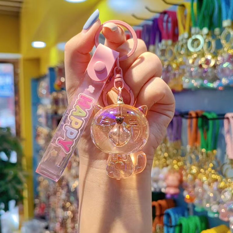 Acrílico cara grande gatos llaveros chapado transparente pareja de color llaveros caricatura bolsa feia colgante