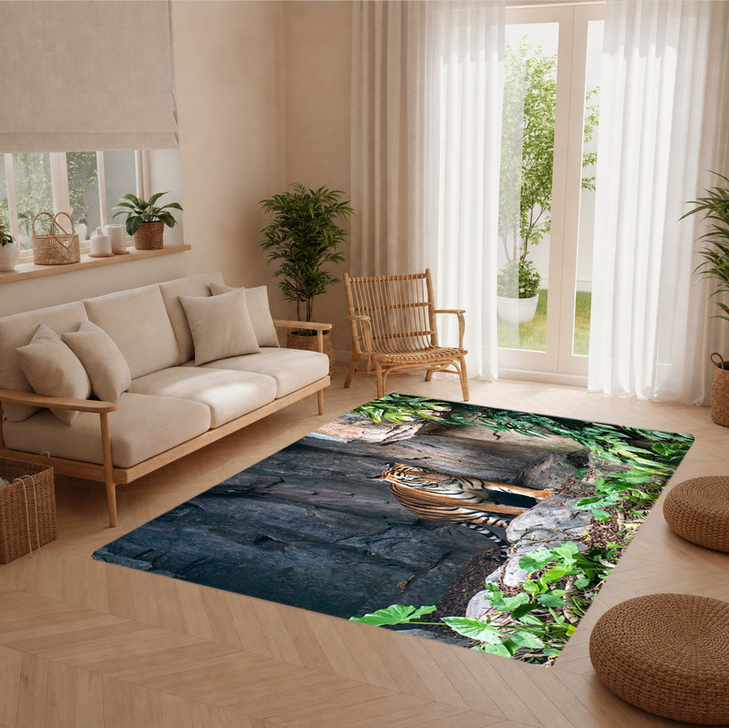 Rock green plant tiger pattern doormat, personalized trendy bathroom waterproof and wear-resistant creative long carpet Rock green plant tiger pattern doormat, personalized trendy bathroom waterproof and wear-resistant creative long carpet