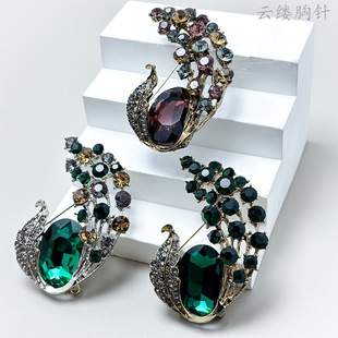 European and American style alloy brooch elegant retro luxury super shiny crystal brooch fashion women's coat corsage pin