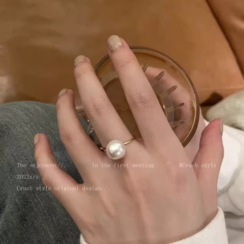 时尚珍珠戒指女小众设计轻奢高级感可调节食指戒简约气质指环批发