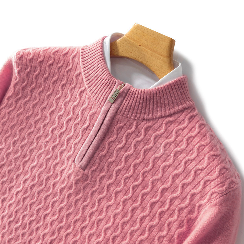 Autumn and winter half-height zipper collar cashmere sweater men's all wool knitted thickened sweater outer wear knitted base wholesale Autumn and winter half-height zipper collar cashmere sweater men's all wool knitted thickened sweater outer wear knitted base wholesale