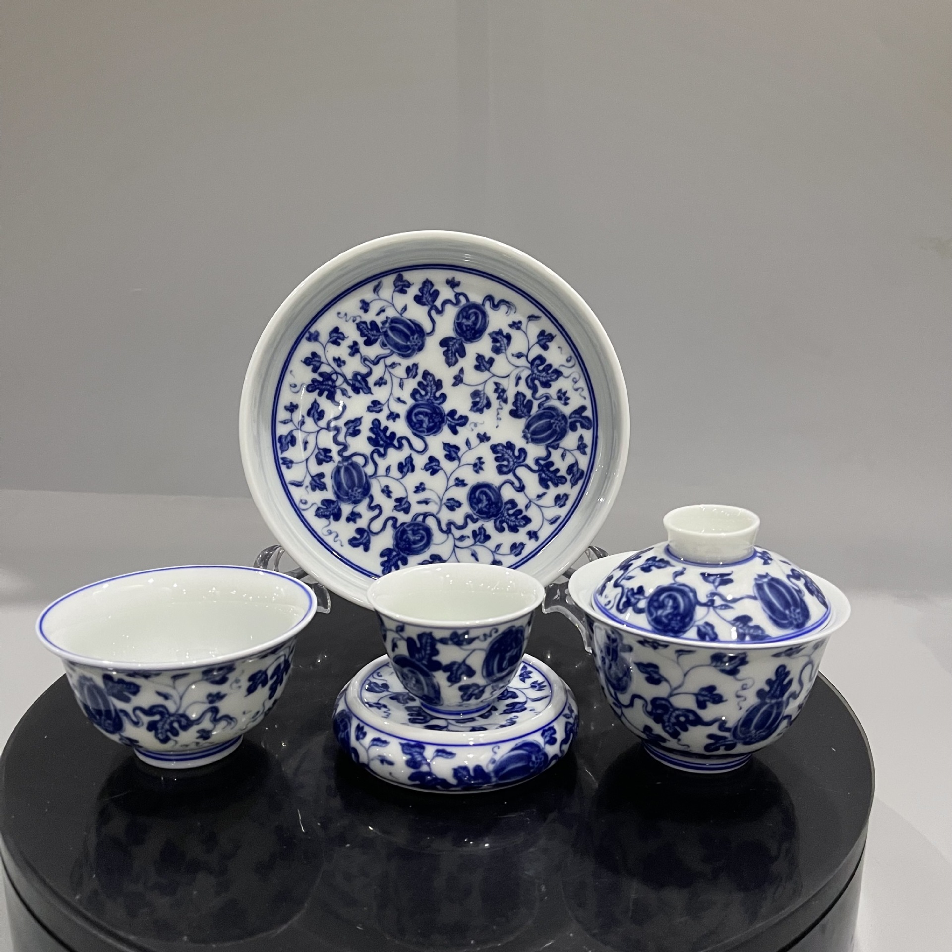 景德镇青花瓷釉下茶具5件套装茶盘盖碗主人杯单杯功夫茶瓷器轻奢