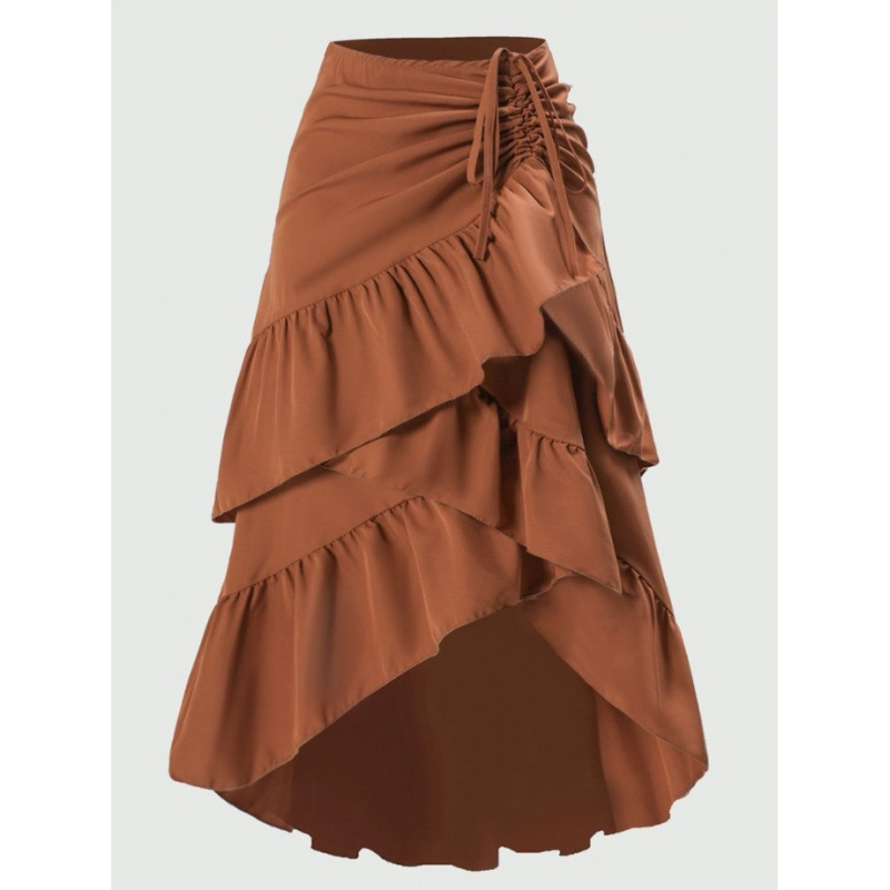 2025 Summer New Style Elegant High-Waisted Patchwork Slimming Ruffle Hem Solid Color Skirt in Stock