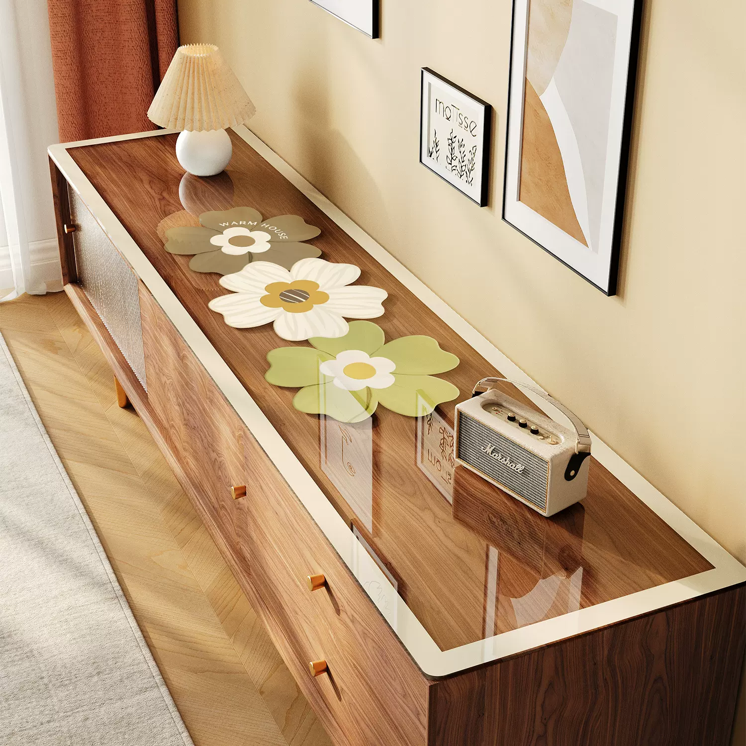 花卉电视柜桌垫透明软玻璃PVC桌布餐边柜鞋柜垫子玄关台面保护垫