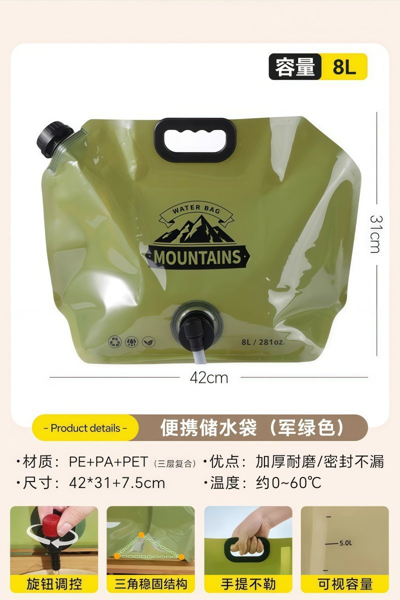 bolsa de almacenamiento de agua portátil al aire libre para equipos de camping de automóviles al aire libre para escalar montaña bolsa de agua de plástico plegable al aire libre