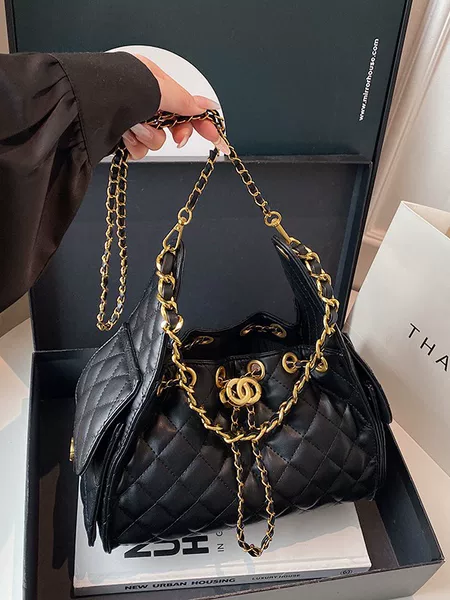 Lattice-Patterned Chanel-Style Tote Bag, New Cross-Border Bucket Underarm Bag, Single-Shoulder Handbag, High-End Chain Crossbody Bag