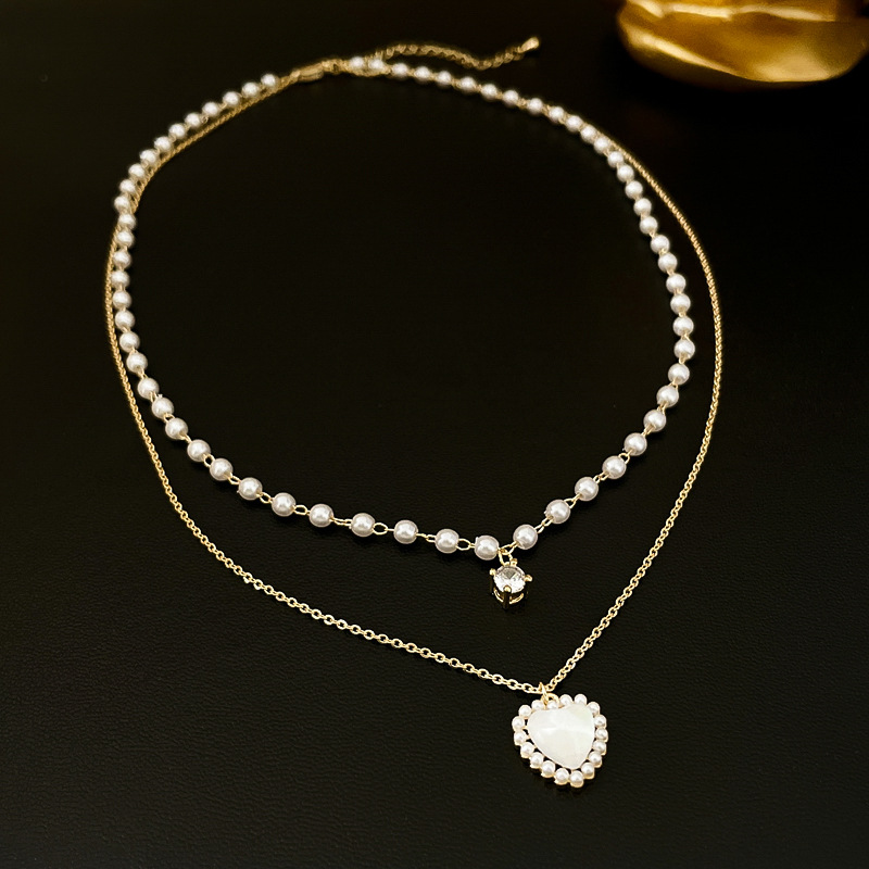 Heart Shape Pattern Retro Heart Shape Imitation Pearl Alloy Plating Women's Pendant Necklace