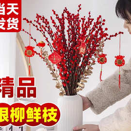 银柳真花鲜枝水培干燥花红色年宵花卉新年摆件装饰室内植物花瓶