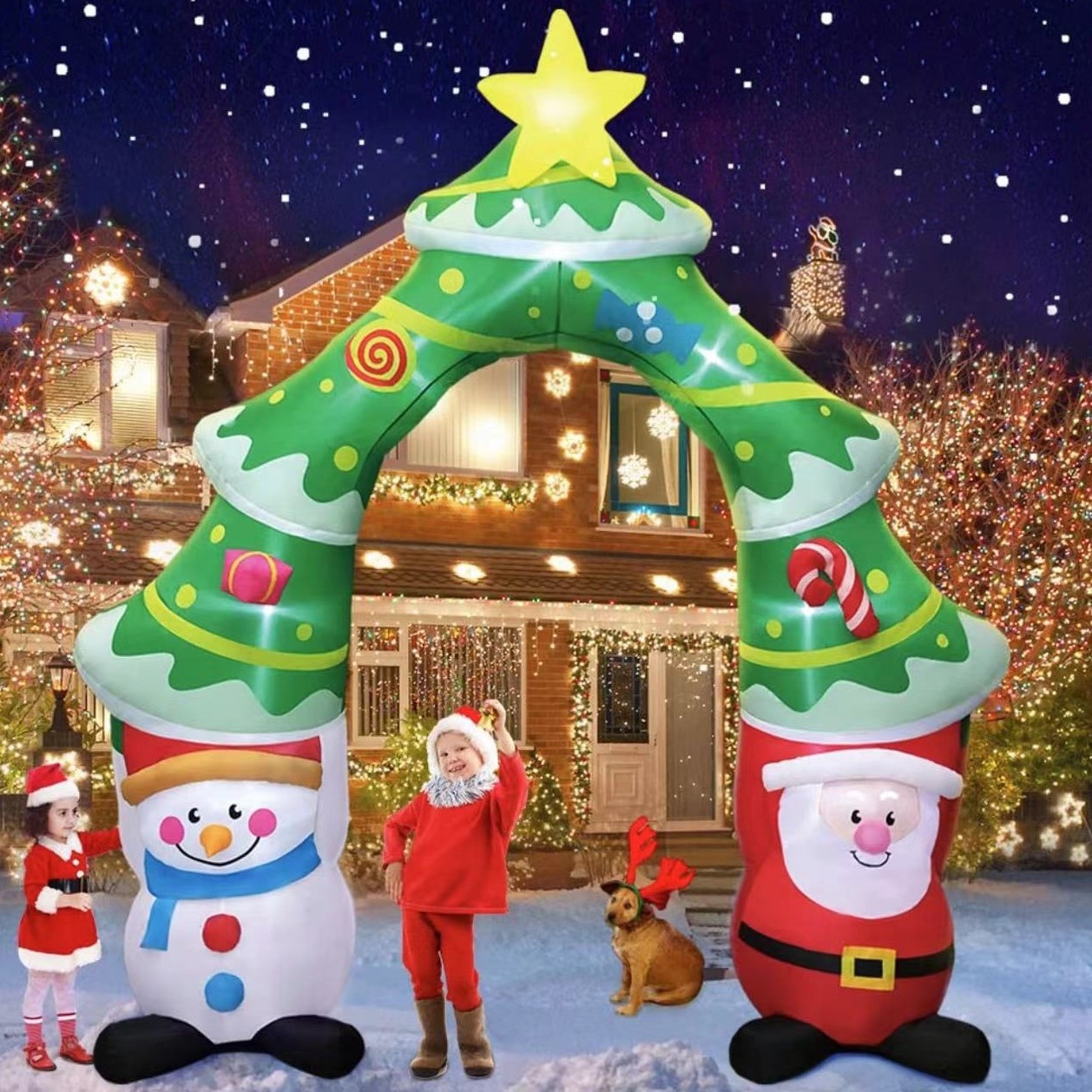 Transfronterizos para decoraciones navideñas decoración de patio luminoso muñeco de nieve alce arco de Papá Noel molde inflable