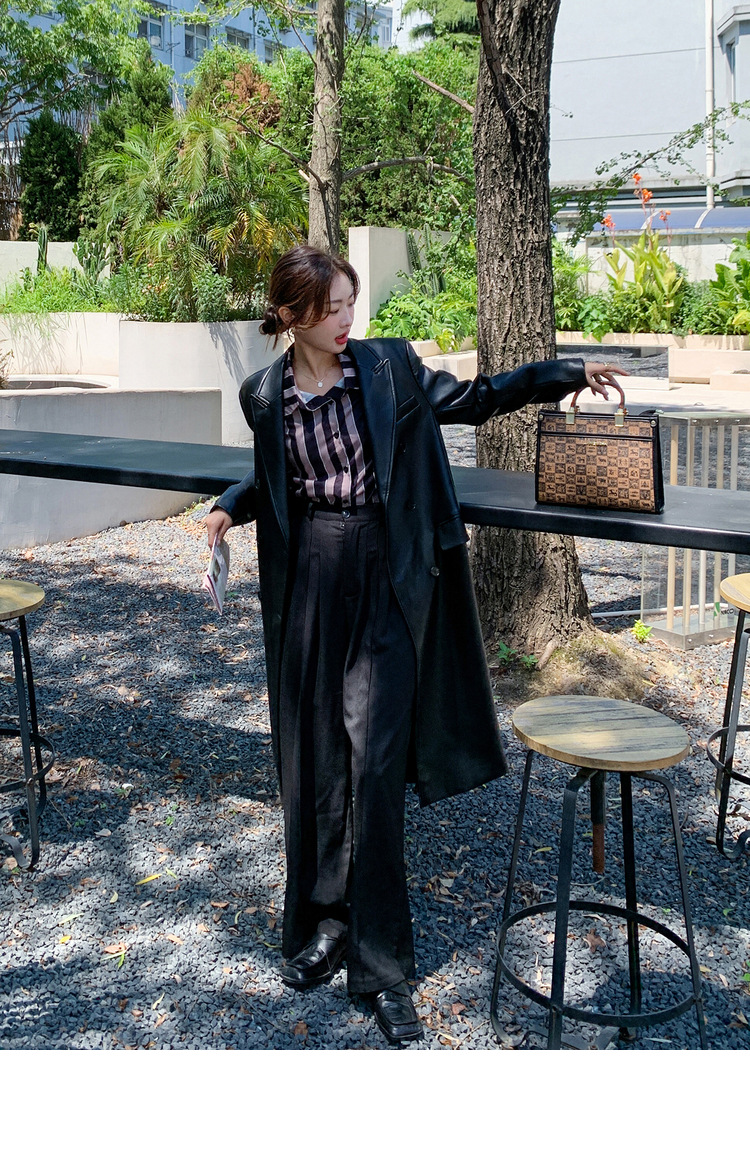 Women's Black Pu Leather Blazer Slim Fit Elegant Spring Coat_voghion.com