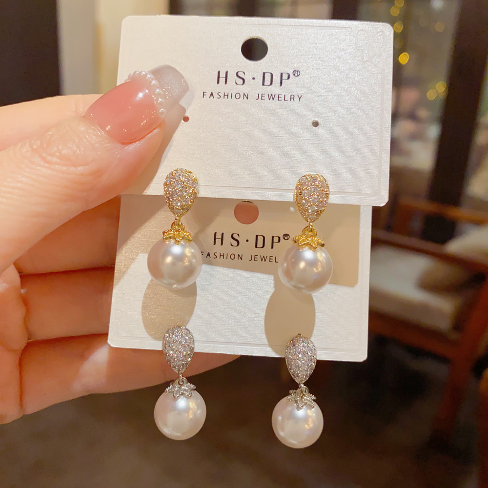 fashionable elegant universal small earrings with zircon drop-shaped…
