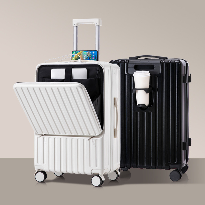 [Fábrica cuidadosamente seleccionada] Nuevo y conveniente maleta con tapa abierta delantera, varilla de tracción multifuncional, caja de contraseña de viaje de 24 pulgadas resistente