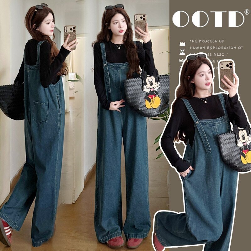 Maternity Fall Outfit 2026 New Set Denim Overalls Fashionable and Stylish Spring Two-Piece Set for Pregnant Mothers Maternity Fall Outfit 2026 New Set Denim Overalls Fashionable and Stylish Spring Two-Piece Set for Pregnant Mothers