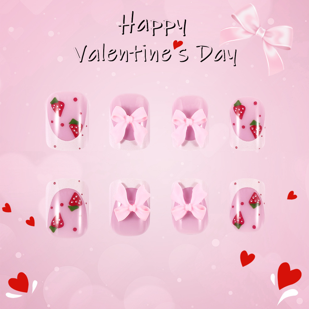 25g Weight press-on nails Nail Supplies Plastic Material Valentine'S Day Festival Knot, Strawberry, Butterfly, Bow Knot Pattern Valentine'S Day Knot Strawberry Butterfly Plastic Press-on Nails 5