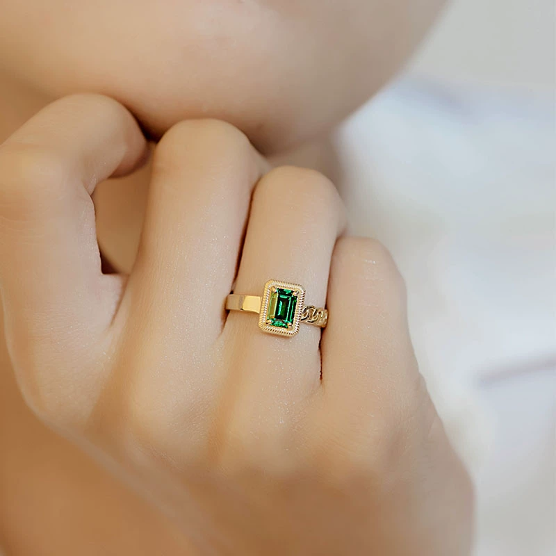 Чистое 14k Золотое кольцо женская инкрустация уход изумруд Ретро палец кольцо золотые украшения 31092