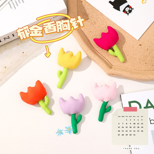 Tulip jewelry accessories diy fabric flower brooch cute bag decorations children's clothing accessories wholesale