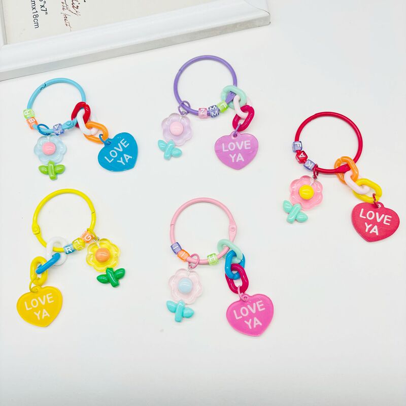 Ins Colorful Transparent Small Flower Keychain Creative DIY Cute Girl Car Accessories Student Schoolbag Pendant
