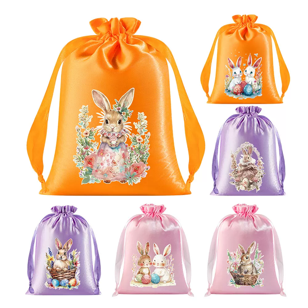 复活节色丁布袋现货兔子派对装饰主题糖果袋彩蛋抽绳缎面束口袋