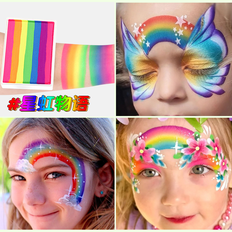 50g 6 colores a juego Arco Iris tira cara pintura a base de agua color a juego pigmento lavable cuerpo Arco Iris Cara color cubierta