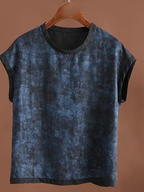両面着用！ブルースターシルク香りの雲糸インク汚れドロップショルダースリーブマルベリーシルクTシャツ+ワイドレッグパンツ|undefined