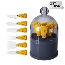 跨境新款收纳桶奶酪刀套装不锈钢奶酪工具切片器6件套芝士刀套装