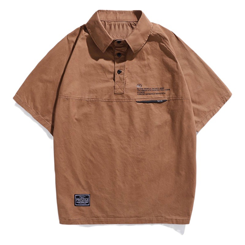 Estilo japonés ropa de trabajo Polo cuello camisa de verano de los hombres ins americano retro manga corta Camiseta marca de moda solapa media manga camisa de moda