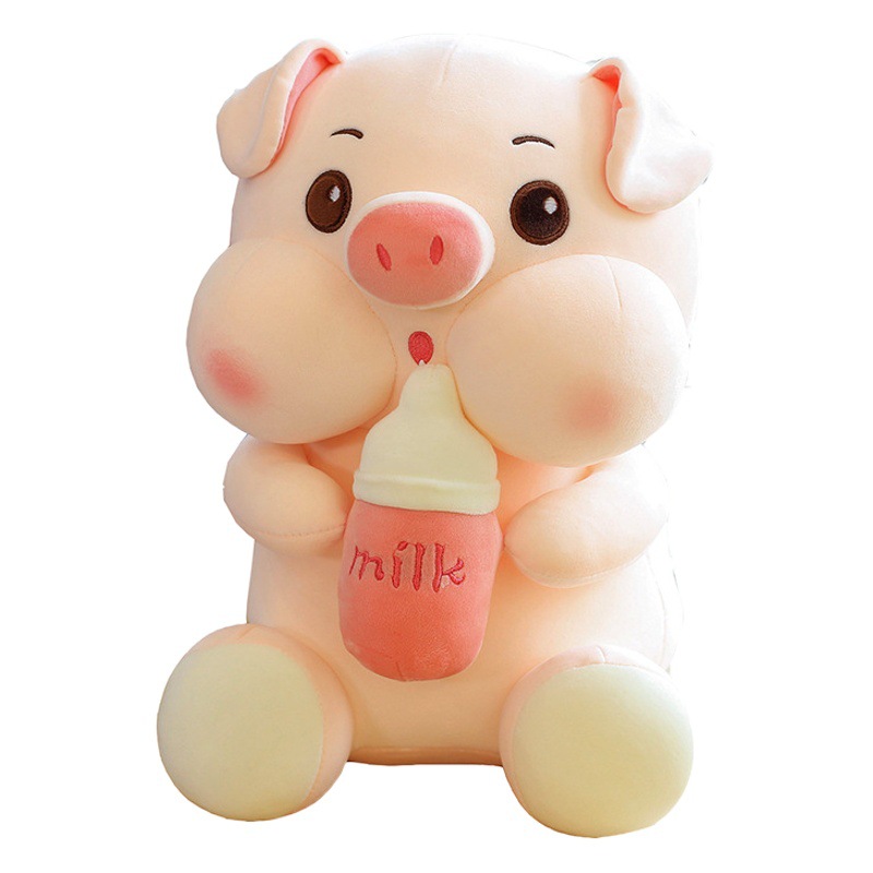 Botella cerdo muñeca cerdo peluche juguete trapo muñeca sosteniendo botella trapo muñeca regalo de cumpleaños regalo al por mayor