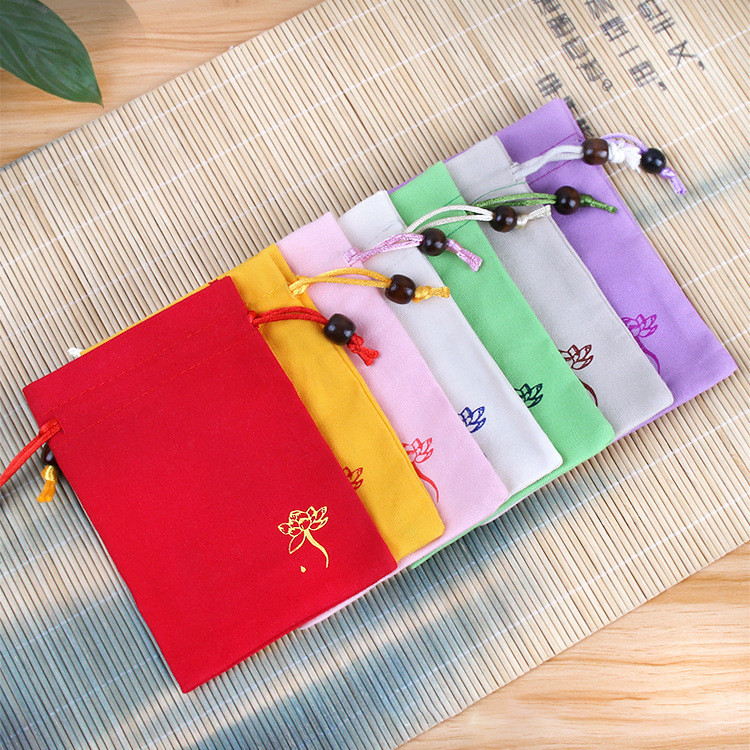 巾着袋、巾着袋、手作り錦袋、中国風蓮寺院祈り袋、文具盤、ビーズ袋、錦袋|undefined