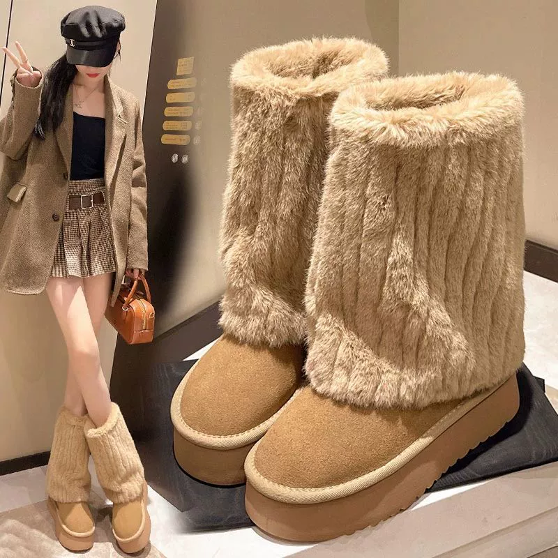 Warm boots platform, footwear, trousers, plus size