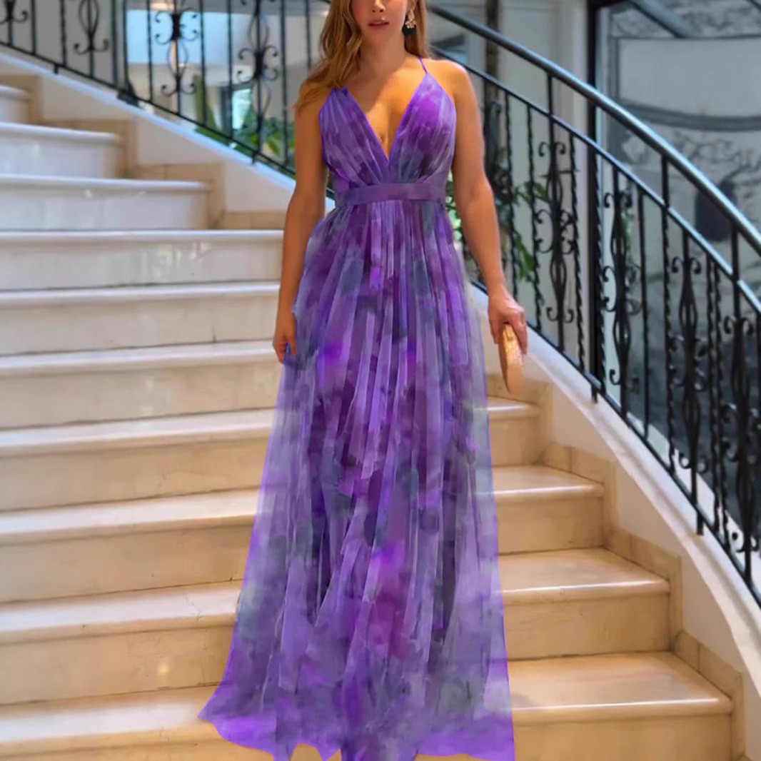 Robe à bretelles imprimée en maille pour femme, nouvelle collection printemps-été, tenue de vacances et de loisirs_voghion.com