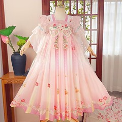 2025新型の漢服の女の子の夏のパジャマのスカートの時代の中国風の超仙のワンピースの子供の古風の唐は夏のタイプを詰めます。