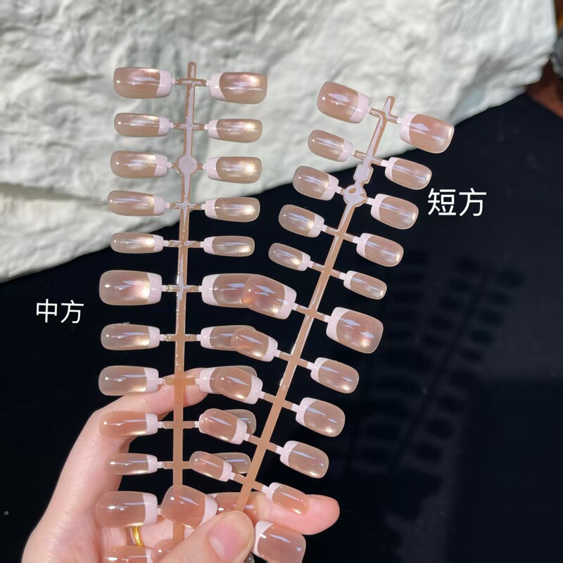 Wearable Short Peach White Edge French Nail Patch Fake Nail Finished Product with Versatile New Style Manicure Wearable Short Peach White Edge French Nail Patch Fake Nail Finished Product with Versatile New Style Manicure