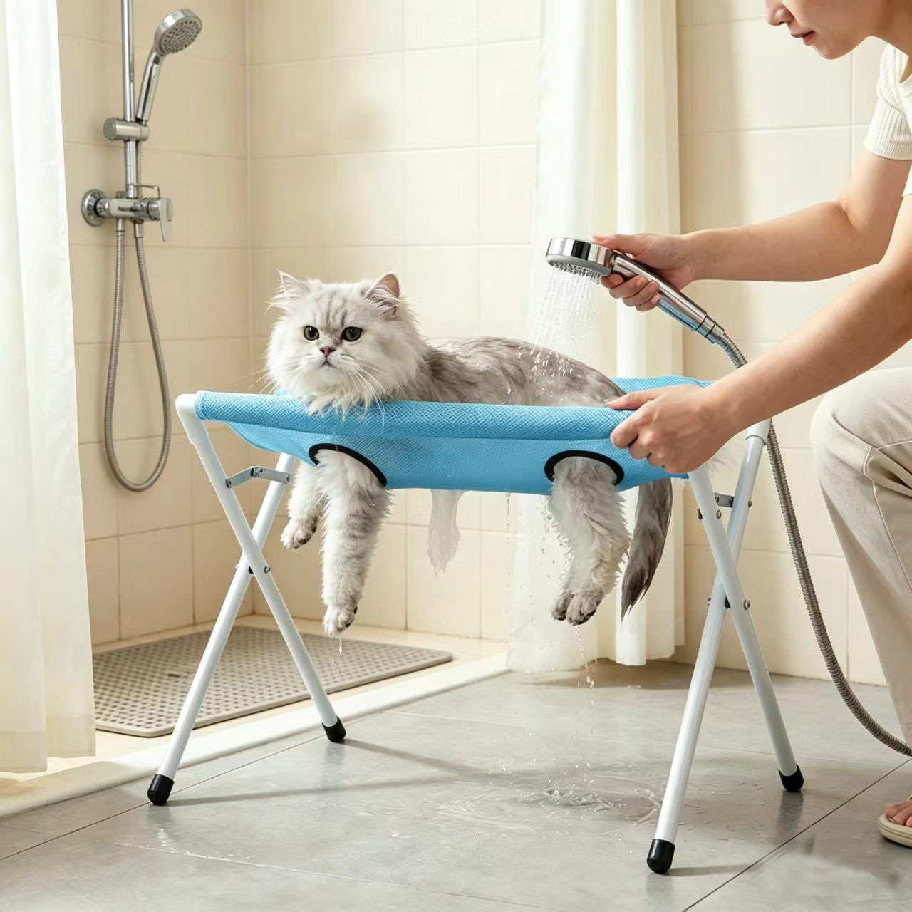 Cat bathing stand, nail trimming fixture, anti-scratch and anti-bite pet grooming hammock for small dogs, dog bathing tool