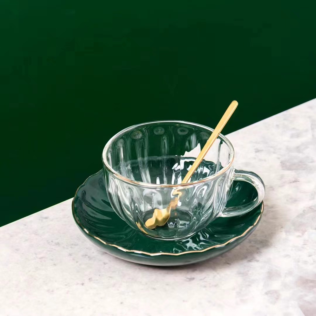 Estilo nórdico simple personalizada taza de café de cristal con platillo cuchara taza de regalo té de la tarde taza de la Oficina