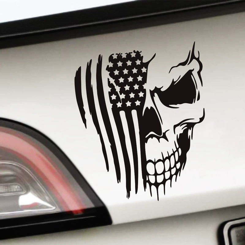 Трансграничные американские черепные автомобильные наклейки длинные волосы флаг Полосатый череп модифицированные декоративные автомобильные наклейки Светоотражающие Водонепроницаемые