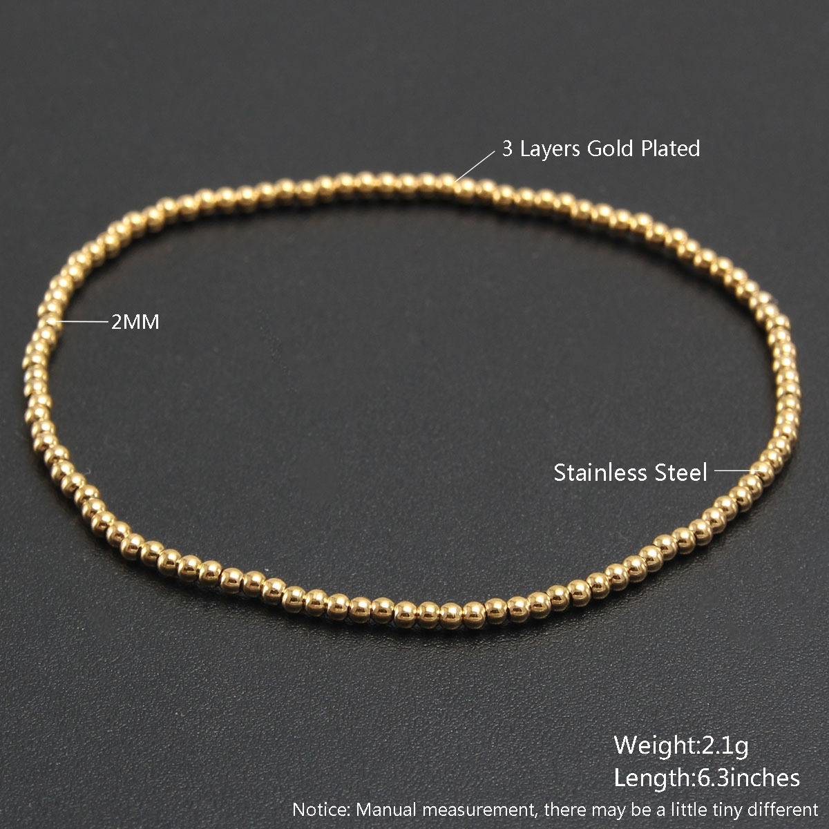 Beaded, Plating Design Simple Style Geometric 304 Stainless Steel Bracelets In Bulk