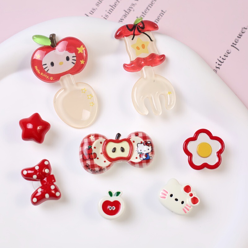 Cartoon Apple Spoon Fork DIY Mobile Phone Case Refrigerator Sticker Patch Jewelry Bag Pendant Clothing and Hat Accessories Wholesale