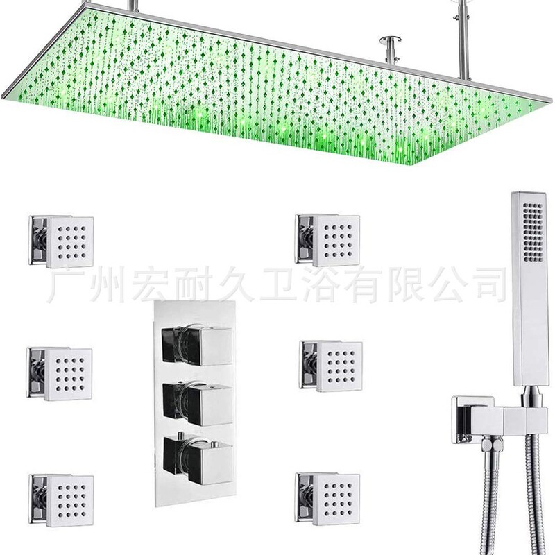 Oversized rain shower system 15.7x 31.5 inch concealed shower set ceiling mounted LED rain shower head