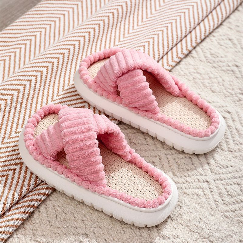 Women Fleece Open-Toe Slip-On Spring Summer Indoor Bedroom Soft Machine Washable Breathable Slippers_voghion.com