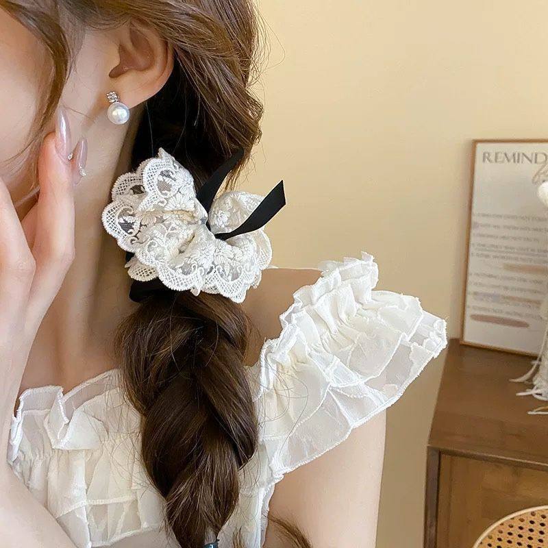 Satín coreano anillo de cabello de intestino grande mujer de moda cuerda de cabeza de alta calidad temperamento flor de cabello bola de cabello toque de cabeza