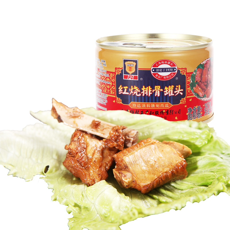 Shanghai Meilin Braised Pork Ribs Canned 397g/Can Outdoor Instant Convenience Food Side Dish Meat Product