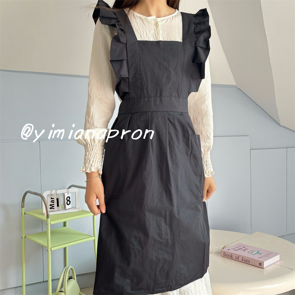 Delantal de Cocina Impermeable con Estampado Floral de Nailon Repelente al Agua, con Mangas con Volantes y Diseño Cruzado