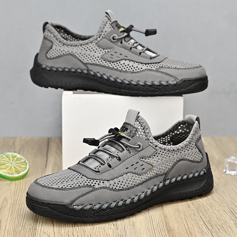 Herren Leder Freizeitschuhe Atmungsaktiv Handgenäht Mesh_voghion.com