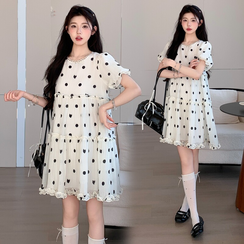 Maternity Dress "Do Nothing" Polka Dot Pleated Puff Sleeve Dress for Women, Summer Sweet Princess Dress Maternity Dress "Do Nothing" Polka Dot Pleated Puff Sleeve Dress for Women, Summer Sweet Princess Dress