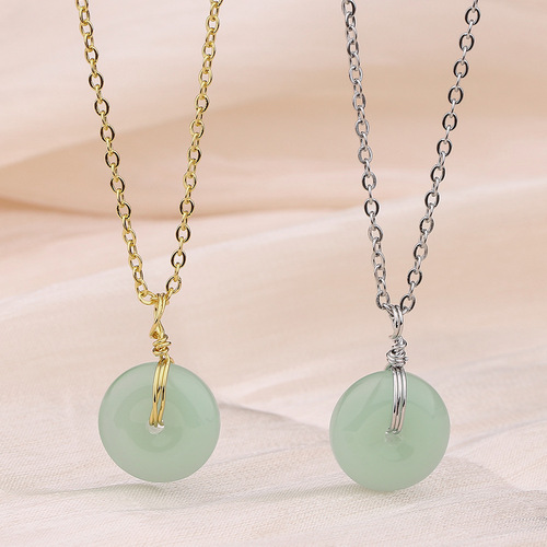Heavenly Jade Peace Knot Necklace, Light Luxury Hanfu Style, 2025 Ancient Style Round Jade Pendants, Lockchain, National Trend