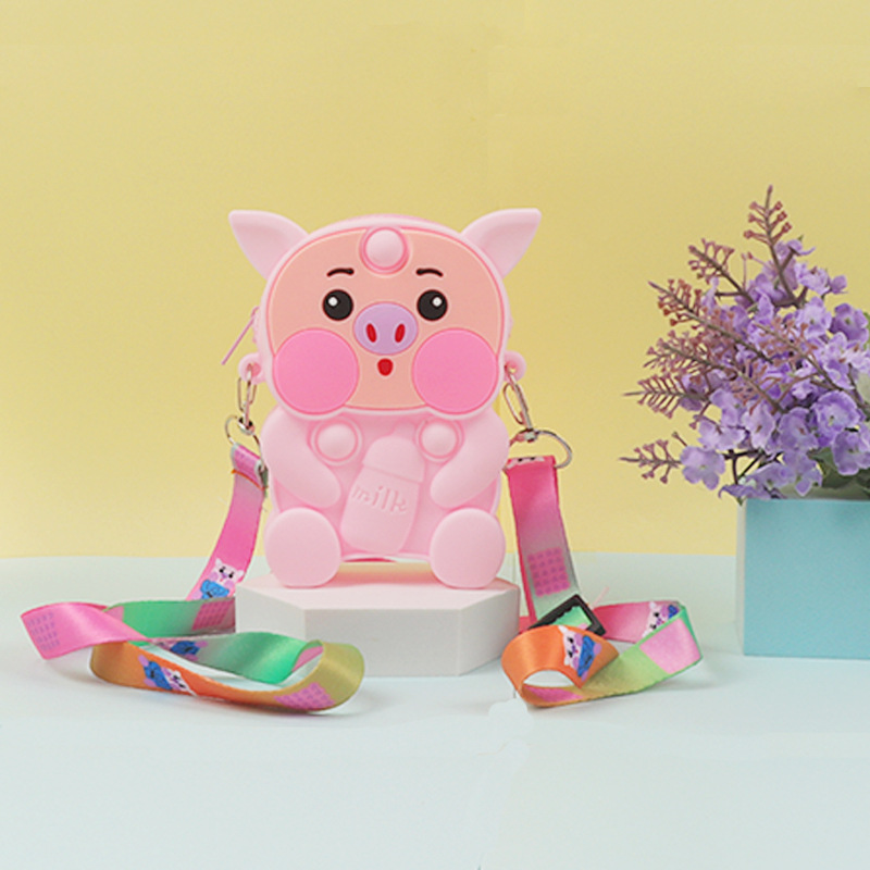 En stock alcancía monedero de silicona para niños bolso educativo de dibujos animados descompresión burbuja pellizco bolsa de mensajero monedero de viaje