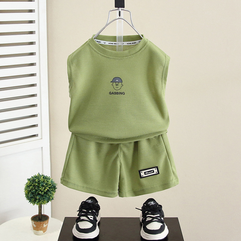5281 Traje de verano para niños 2025 Nuevo chaleco sin mangas de verano para niños Ropa de bebé de estilo occidental Niño de verano