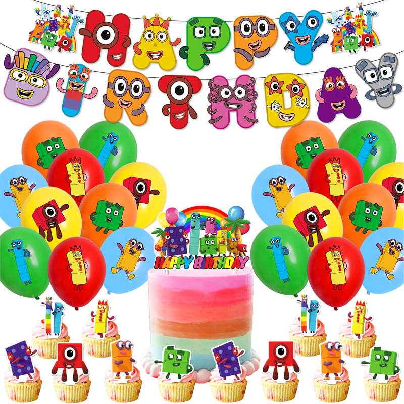Digital Building Blocks Theme Birthday Party Decoration Building Blocks Digital Birthday Flag Cake Card Insert Balloon Spiral Digital Building Blocks Theme Birthday Party Decoration Building Blocks Digital Birthday Flag Cake Card Insert Balloon Spiral